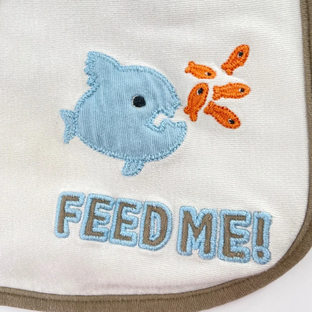 Gymboree Vintage Reversible Baby Blanket Fish Piranha Feed Me Blue Brown Cotton